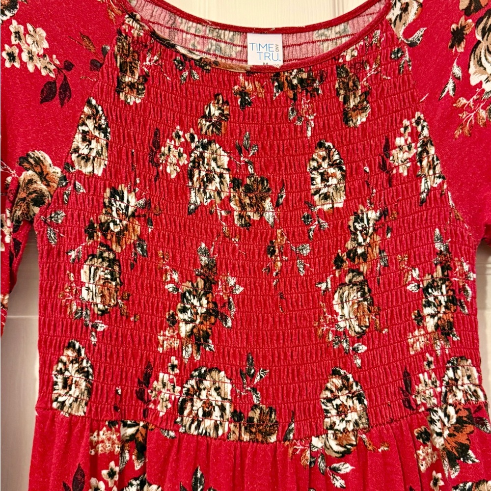 Time and Tru Red Floral Bell Sleeve Blouse - Picture 7 of 7